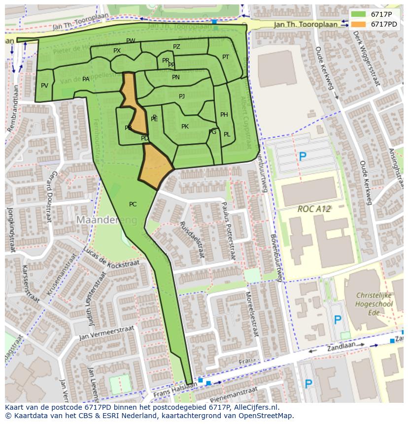 Afbeelding van het postcodegebied 6717 PD op de kaart.