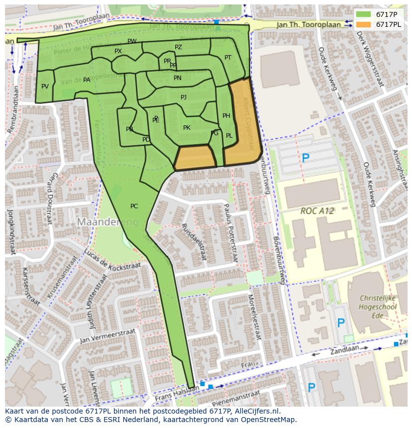 Afbeelding van het postcodegebied 6717 PL op de kaart.