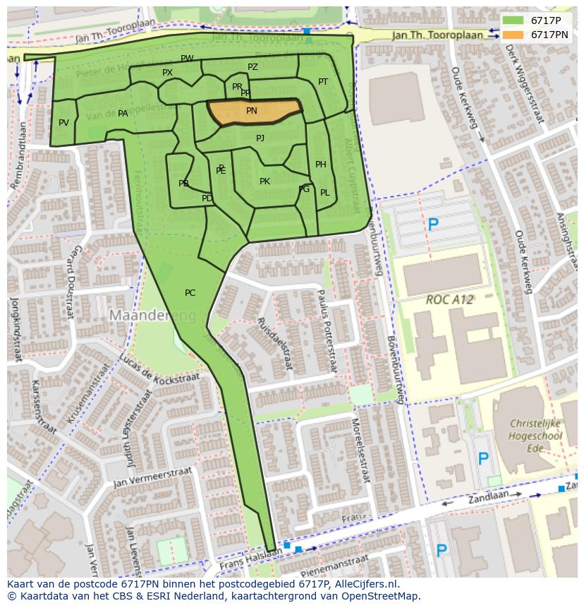 Afbeelding van het postcodegebied 6717 PN op de kaart.
