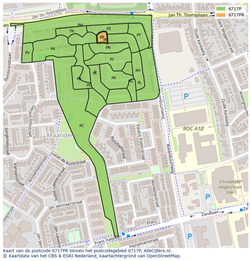 Afbeelding van het postcodegebied 6717 PR op de kaart.