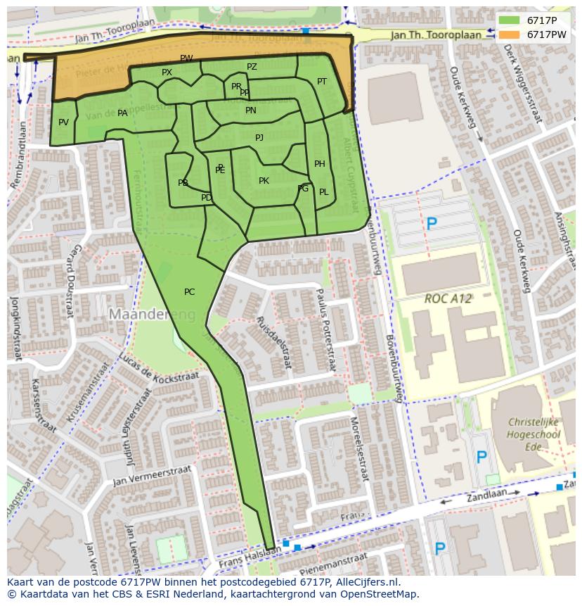 Afbeelding van het postcodegebied 6717 PW op de kaart.