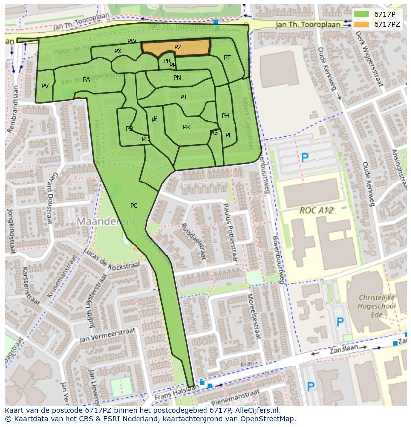 Afbeelding van het postcodegebied 6717 PZ op de kaart.