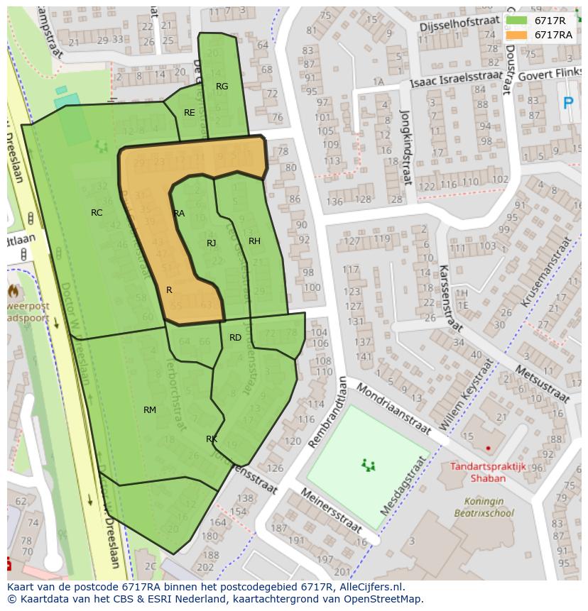 Afbeelding van het postcodegebied 6717 RA op de kaart.