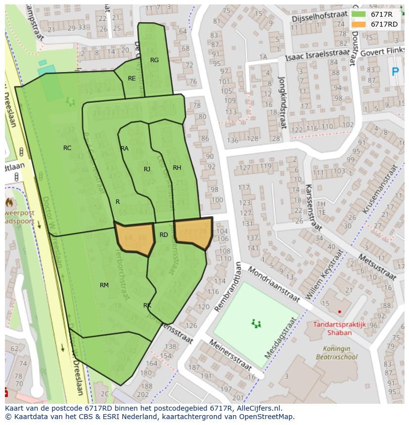 Afbeelding van het postcodegebied 6717 RD op de kaart.