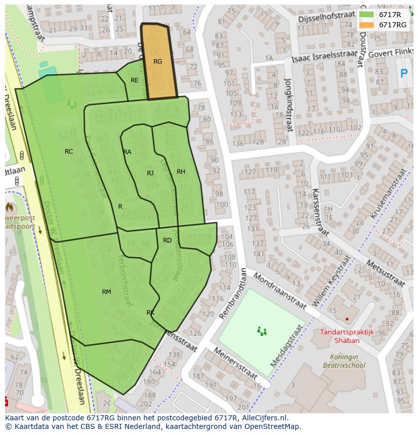 Afbeelding van het postcodegebied 6717 RG op de kaart.