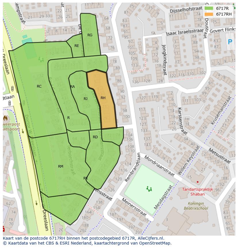 Afbeelding van het postcodegebied 6717 RH op de kaart.