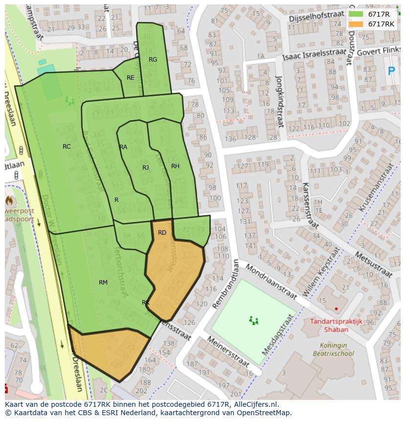 Afbeelding van het postcodegebied 6717 RK op de kaart.