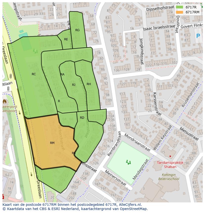 Afbeelding van het postcodegebied 6717 RM op de kaart.