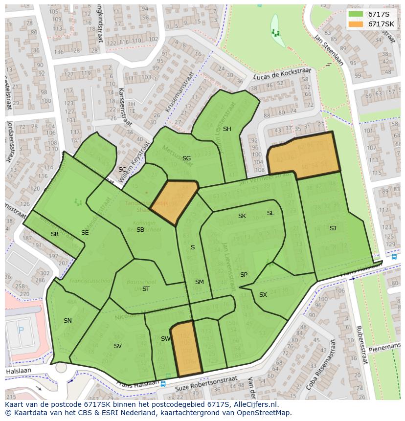 Afbeelding van het postcodegebied 6717 SK op de kaart.