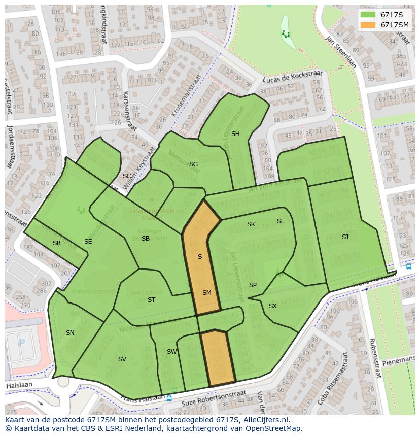Afbeelding van het postcodegebied 6717 SM op de kaart.