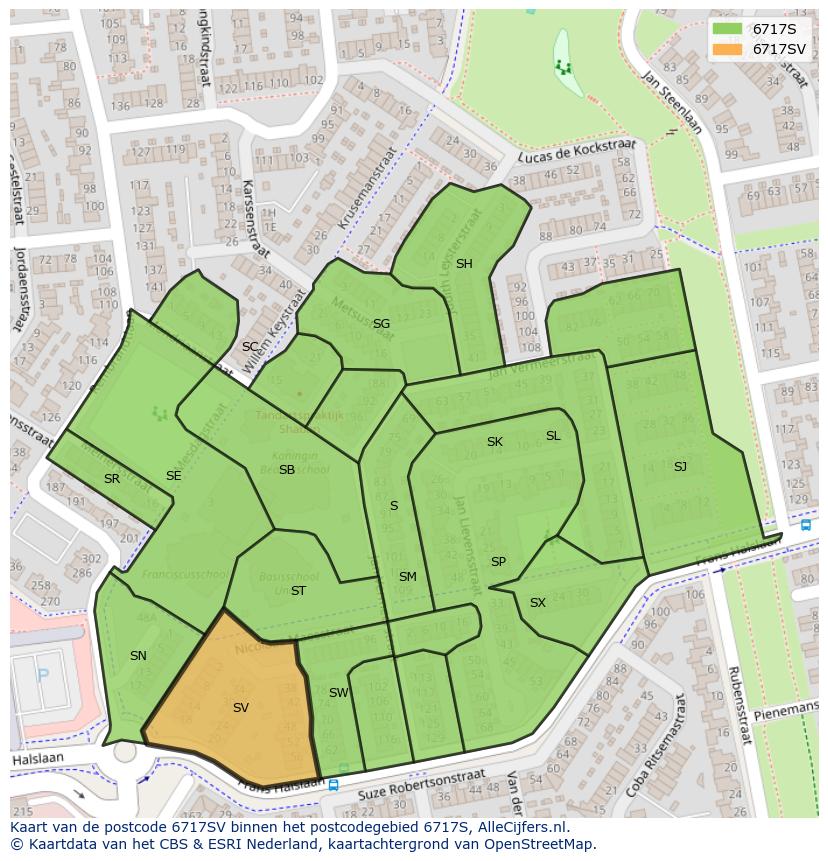 Afbeelding van het postcodegebied 6717 SV op de kaart.