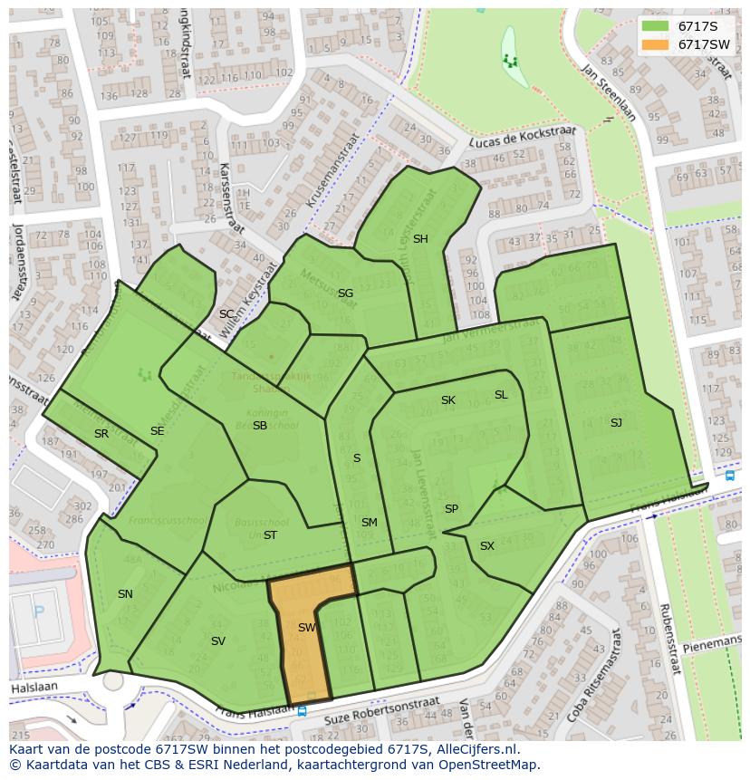 Afbeelding van het postcodegebied 6717 SW op de kaart.