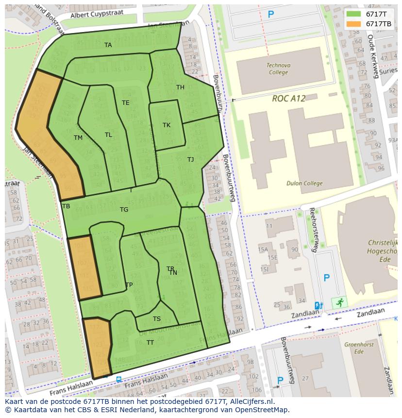 Afbeelding van het postcodegebied 6717 TB op de kaart.