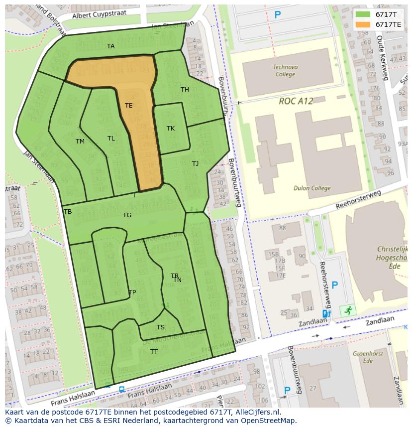 Afbeelding van het postcodegebied 6717 TE op de kaart.
