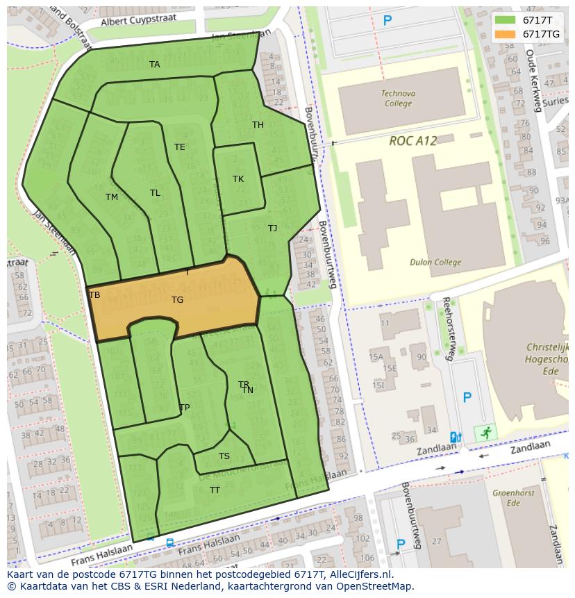 Afbeelding van het postcodegebied 6717 TG op de kaart.