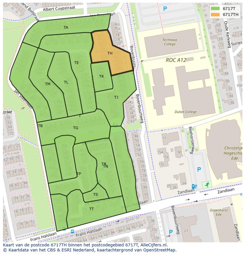 Afbeelding van het postcodegebied 6717 TH op de kaart.