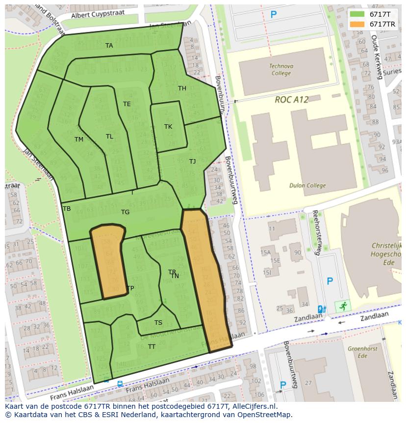 Afbeelding van het postcodegebied 6717 TR op de kaart.