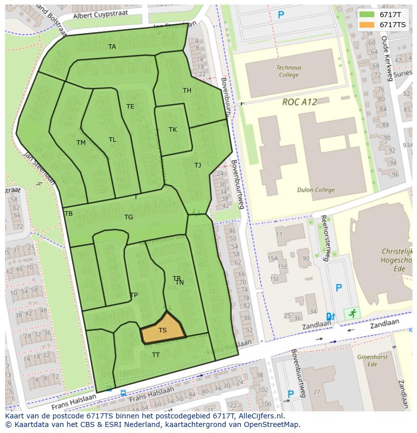 Afbeelding van het postcodegebied 6717 TS op de kaart.