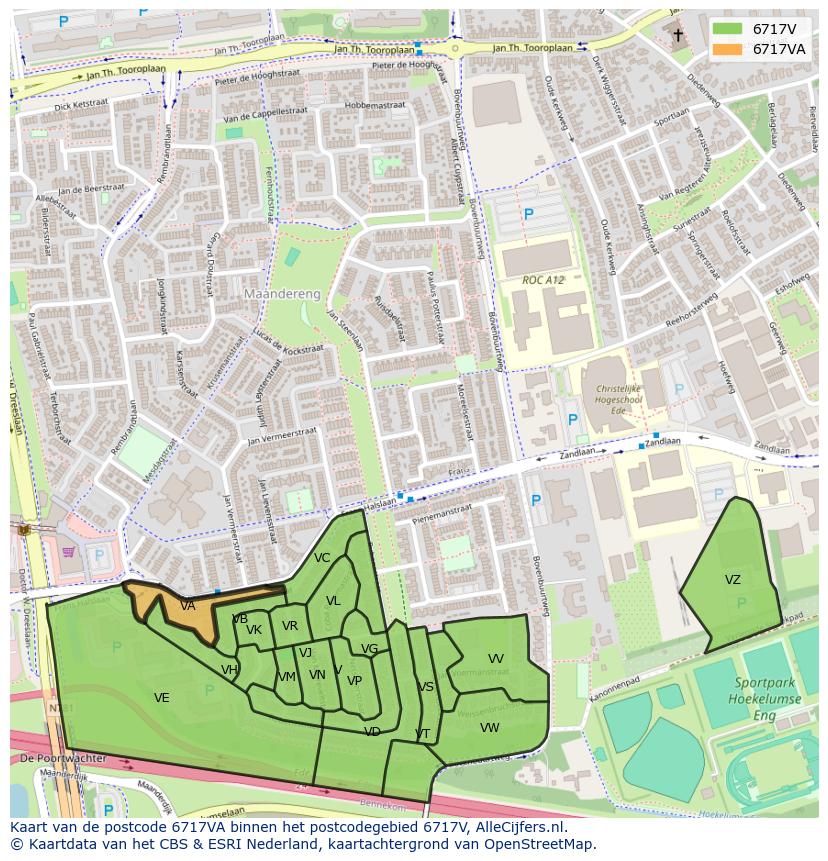Afbeelding van het postcodegebied 6717 VA op de kaart.