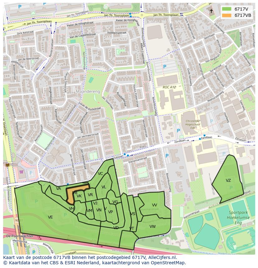 Afbeelding van het postcodegebied 6717 VB op de kaart.
