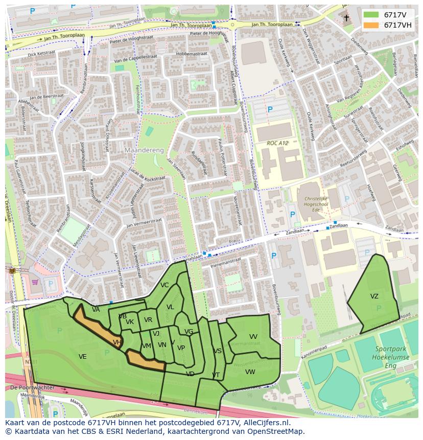 Afbeelding van het postcodegebied 6717 VH op de kaart.