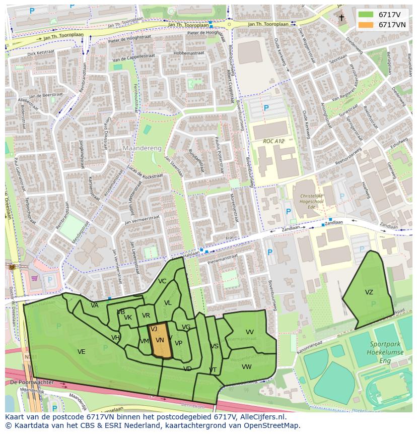 Afbeelding van het postcodegebied 6717 VN op de kaart.