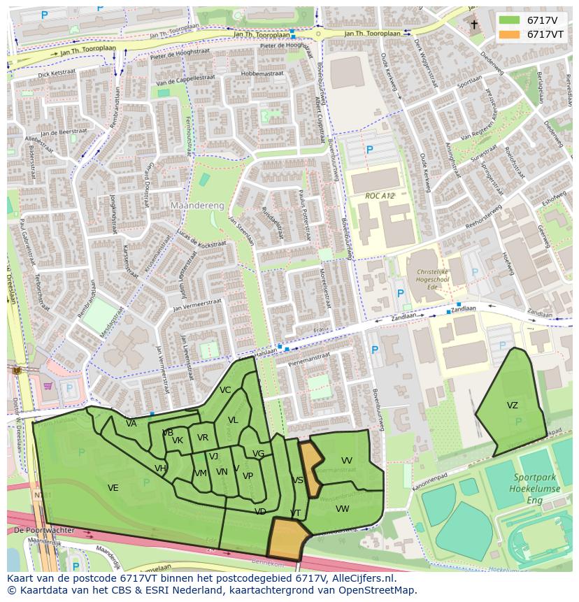 Afbeelding van het postcodegebied 6717 VT op de kaart.
