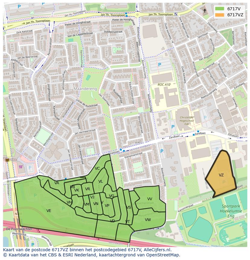 Afbeelding van het postcodegebied 6717 VZ op de kaart.