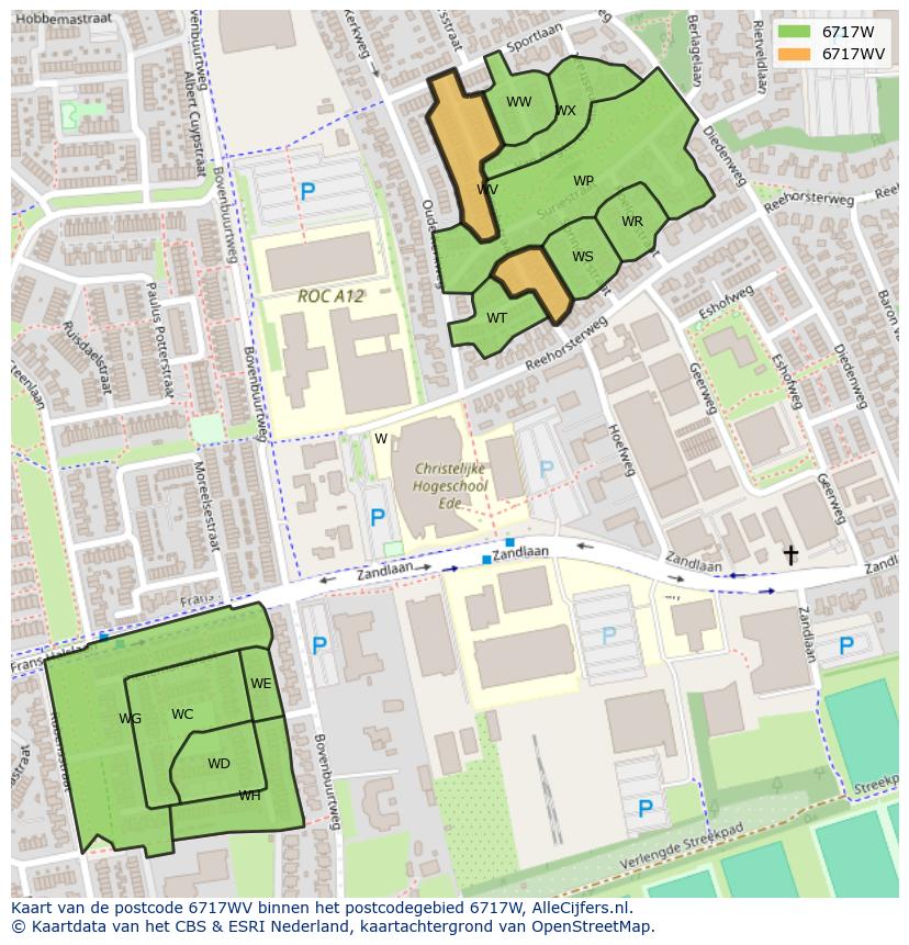 Afbeelding van het postcodegebied 6717 WV op de kaart.