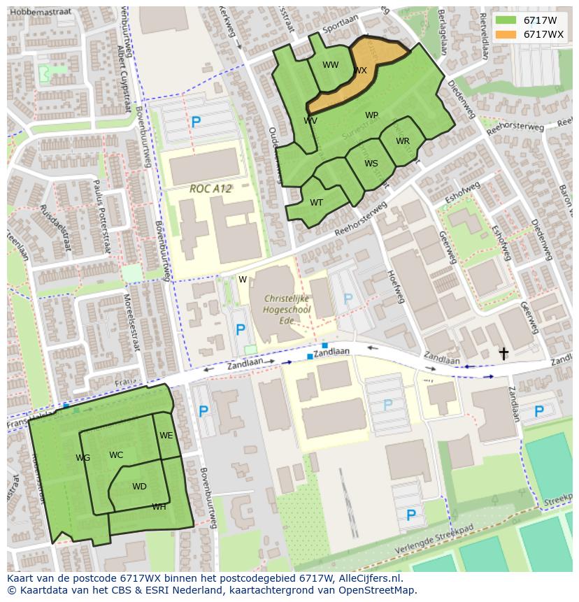Afbeelding van het postcodegebied 6717 WX op de kaart.