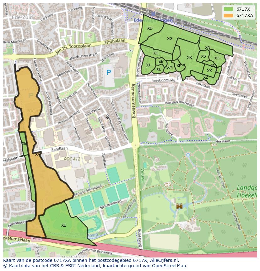 Afbeelding van het postcodegebied 6717 XA op de kaart.