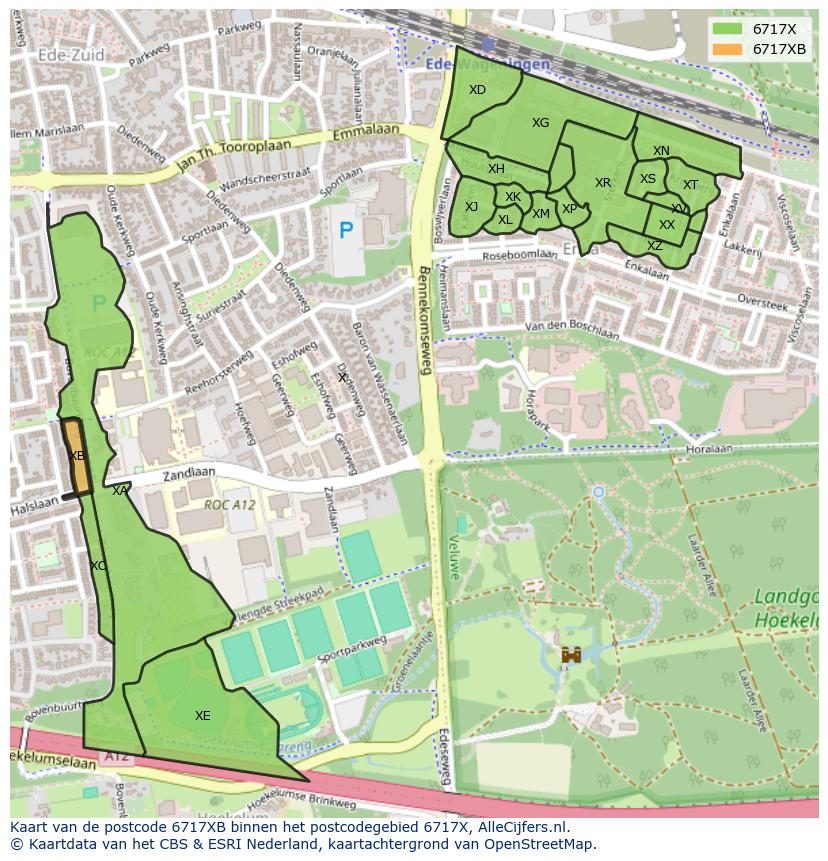 Afbeelding van het postcodegebied 6717 XB op de kaart.