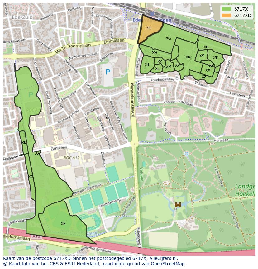 Afbeelding van het postcodegebied 6717 XD op de kaart.