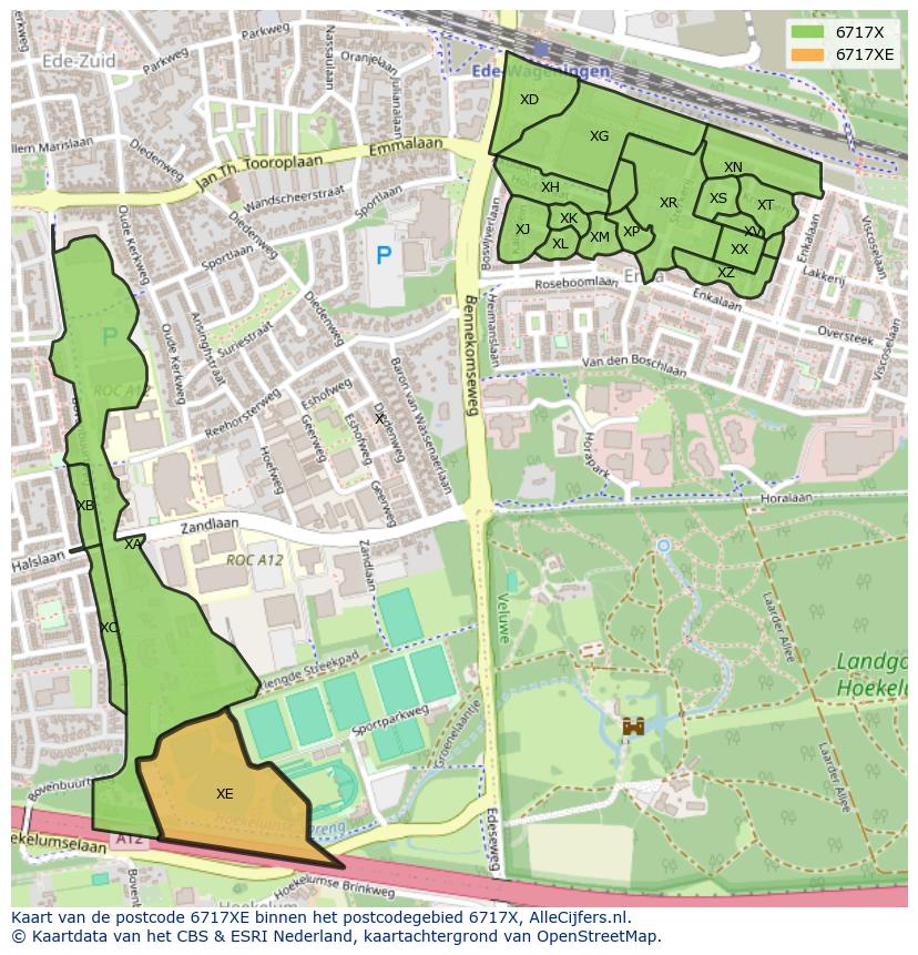 Afbeelding van het postcodegebied 6717 XE op de kaart.