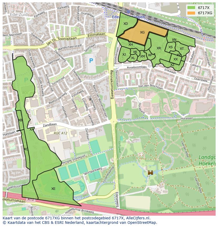 Afbeelding van het postcodegebied 6717 XG op de kaart.