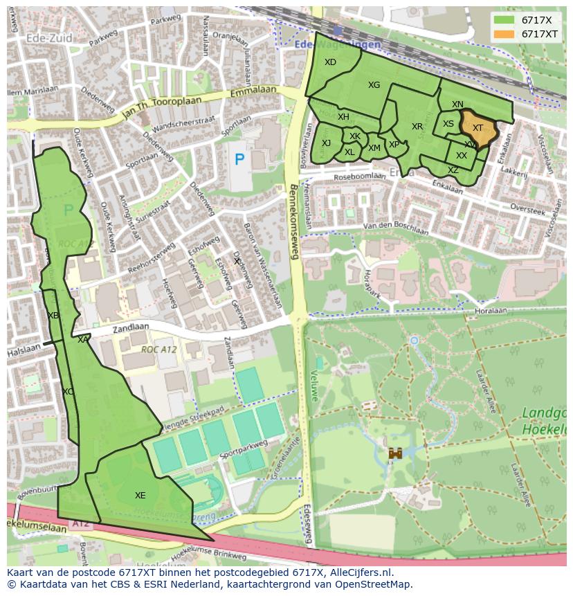 Afbeelding van het postcodegebied 6717 XT op de kaart.