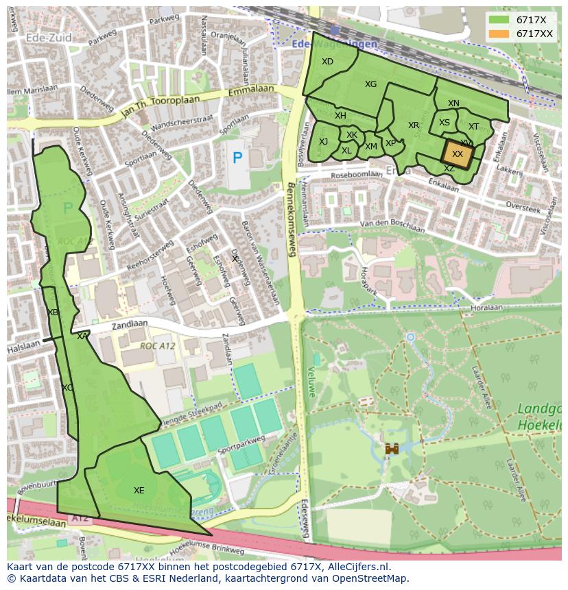Afbeelding van het postcodegebied 6717 XX op de kaart.