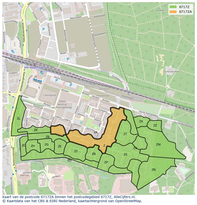 Afbeelding van het postcodegebied 6717 ZA op de kaart.