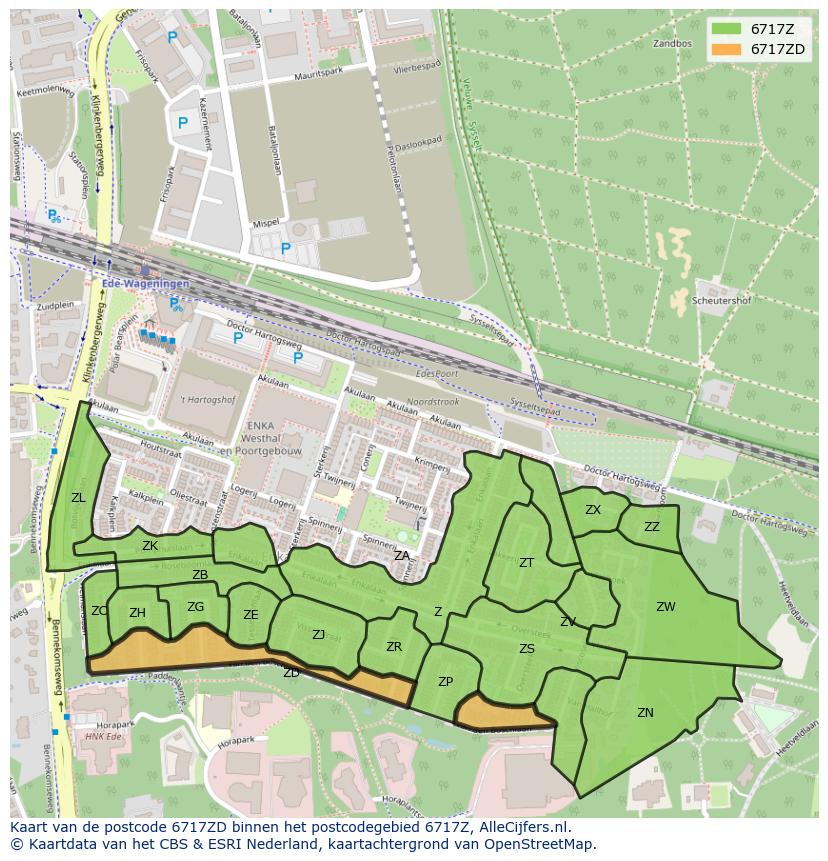 Afbeelding van het postcodegebied 6717 ZD op de kaart.