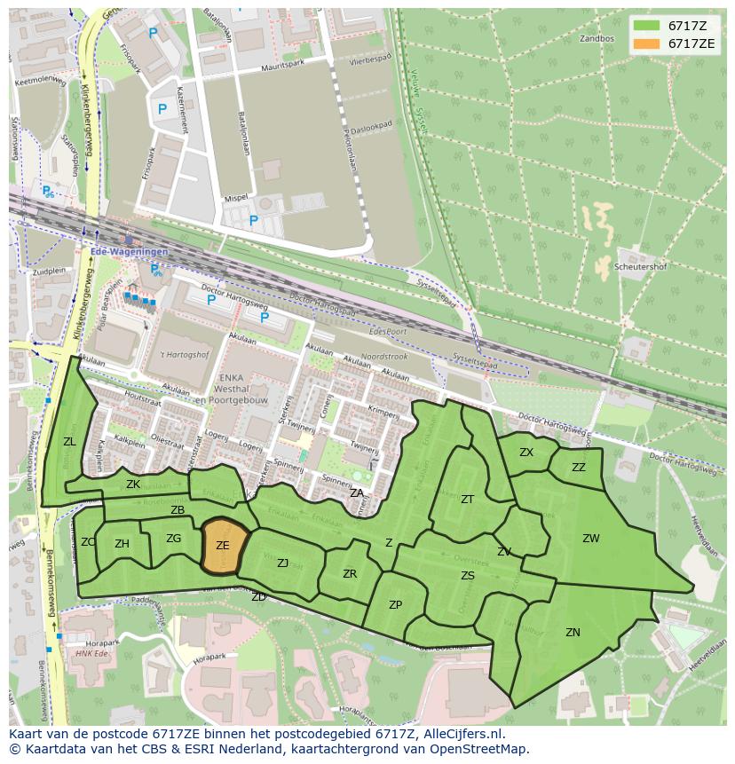 Afbeelding van het postcodegebied 6717 ZE op de kaart.
