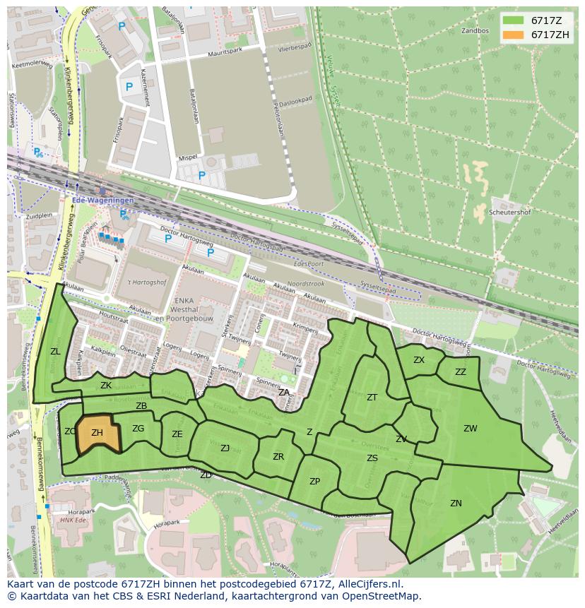 Afbeelding van het postcodegebied 6717 ZH op de kaart.