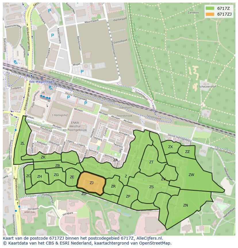 Afbeelding van het postcodegebied 6717 ZJ op de kaart.