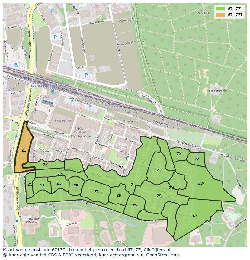 Afbeelding van het postcodegebied 6717 ZL op de kaart.