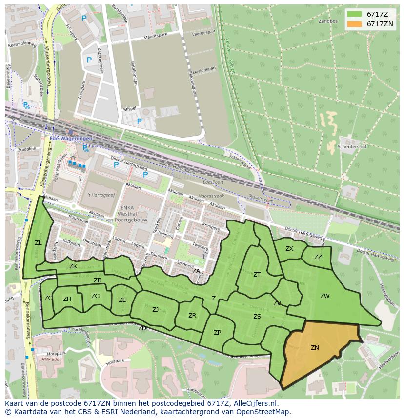 Afbeelding van het postcodegebied 6717 ZN op de kaart.