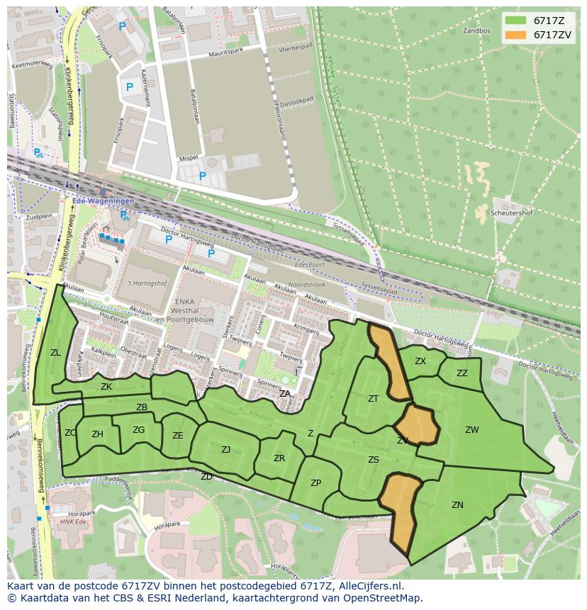 Afbeelding van het postcodegebied 6717 ZV op de kaart.