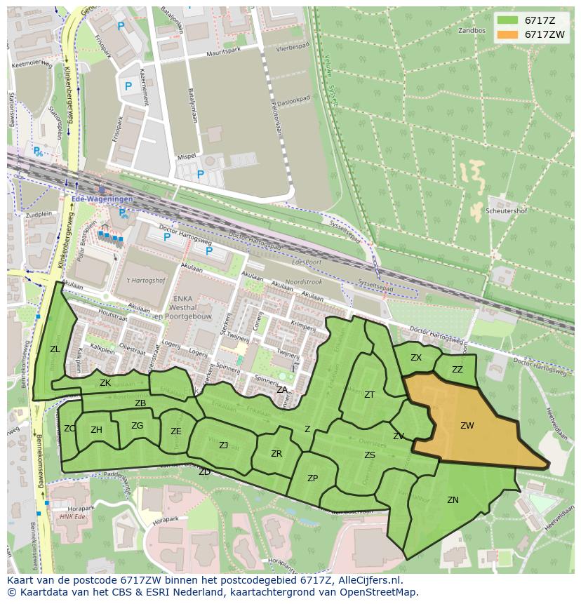 Afbeelding van het postcodegebied 6717 ZW op de kaart.