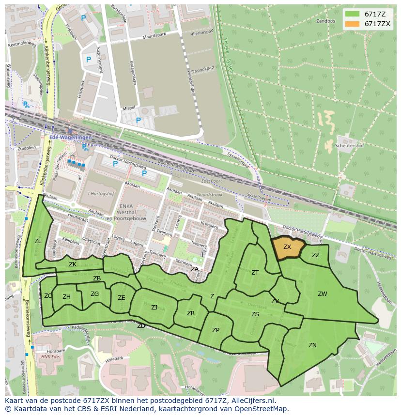 Afbeelding van het postcodegebied 6717 ZX op de kaart.