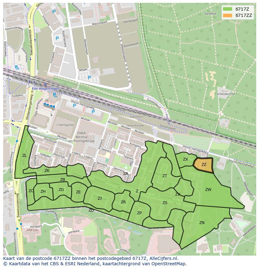 Afbeelding van het postcodegebied 6717 ZZ op de kaart.