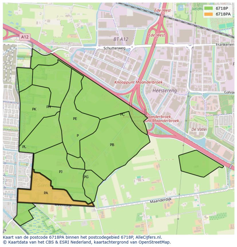 Afbeelding van het postcodegebied 6718 PA op de kaart.
