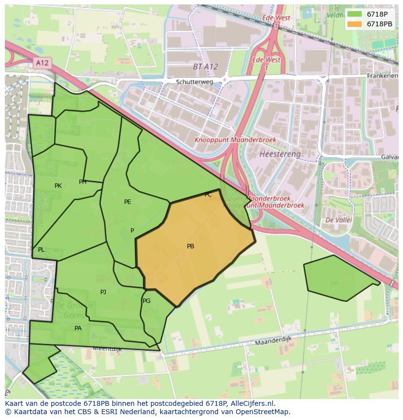 Afbeelding van het postcodegebied 6718 PB op de kaart.